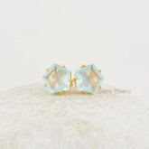 Aqua Quartz Studs 11x11mm Star Shape Gemstone Earrings, Aqua Quartz Gold Plated Silver Prong Set Studs Jewelry, Engagement Gift For Her